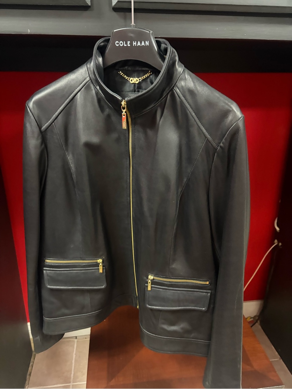 Women’s Cole Haan Black Leather Zip Jacket Sz XL